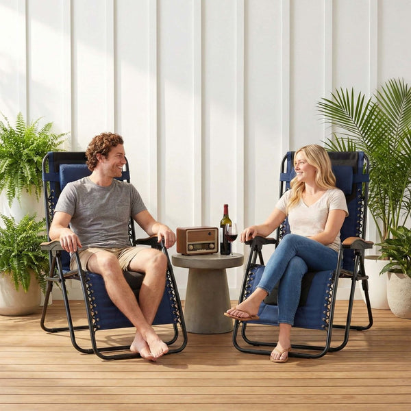 English Elm Oversized Zero Gravity Patio Recliner Breathable Mesh Seat Wood Arms 400 Lb Capacity W5159P431467