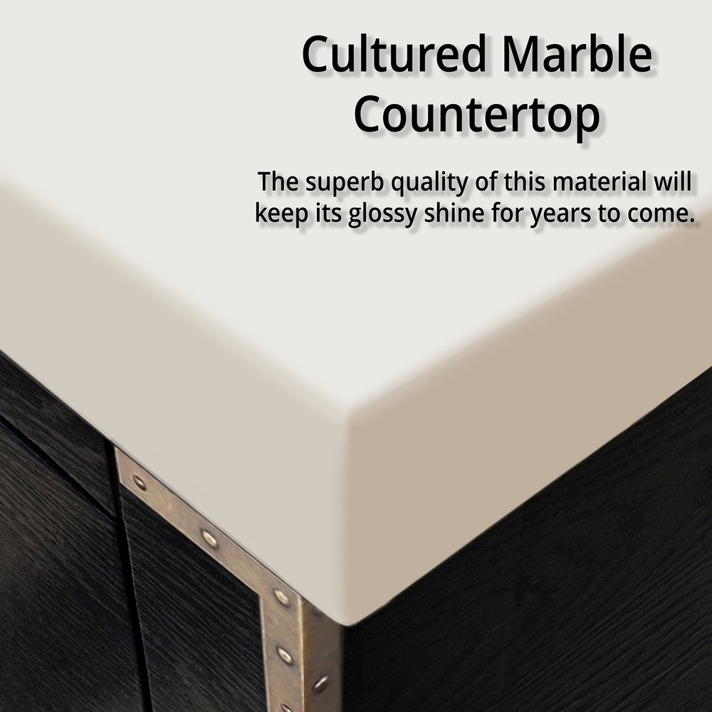 English Elm Black Oak Double Bath Vanity With Cultured Marble Top & Chrome Faucet Set For Elegant Bathrooms B2731P260981