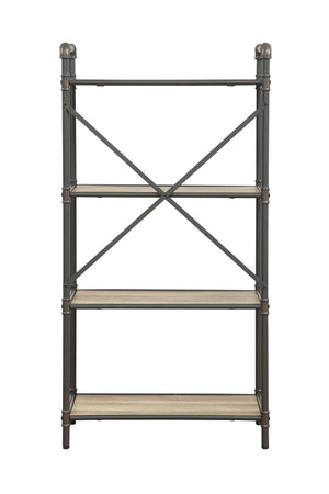 English Elm Itzel 4-Tier Antique Oak & Sandy Gray Bookshelf – Open Back Metal Frame, Fixed Wooden Shelves, 23.5" x13.2" B2726P282914