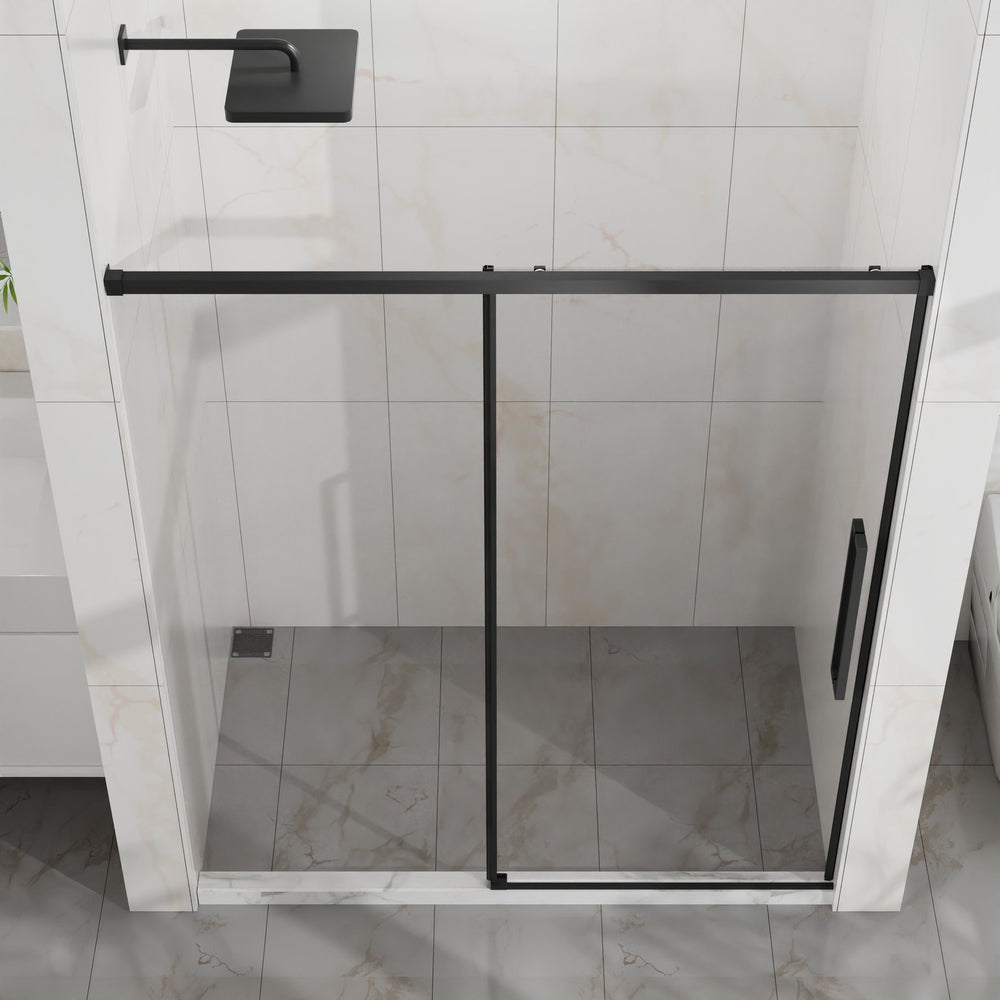 English Elm Goodyo 60" W X 72" H Semi-Frameless Sliding Shower Door With Easy-Clean Glass & Matte Black Hardware D163118750