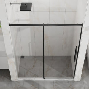 English Elm Goodyo 60" W X 72" H Semi-Frameless Sliding Shower Door With Easy-Clean Glass & Matte Black Hardware D163118750