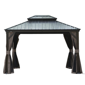 English Elm 10' X 12' Hardtop Gazebo - Durable Metal Canopy With Drainage, Curtains & Netting For Outdoor Relaxation W1859S00134