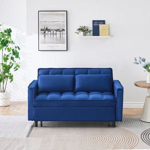 English Elm The 55-inch Blue Velvet Sofa Bed with Tufted Design, 2-Seater Convertible Couch, Durable 500lb Frame W3371P314998