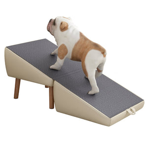 English Elm Dog Pet Stairs Solid Wood Foldable Ramp with Ottoman Style for Couch or Bed Light Gray W2641P440162