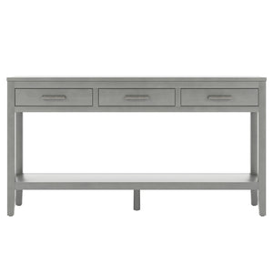 English Elm U_style Farmhouse Console Table with Three Drawers Open Shelf Entryway Organizer N711P410445E
