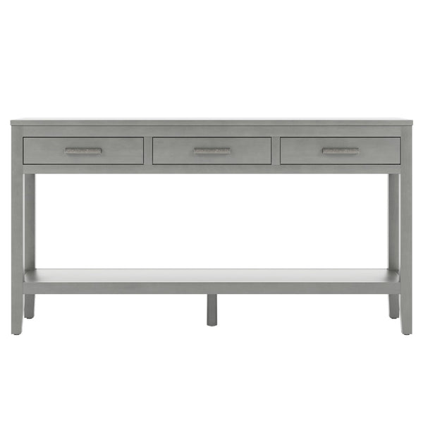 English Elm U_style Farmhouse Console Table with Three Drawers Open Shelf Entryway Organizer N711P410445E