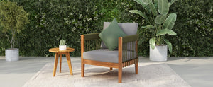 English Elm Christopher Knight Home® - Acacia Wood Outdoor Club Chair with Handwoven Rope, Curved Back & Water-Resistant Cushions for Patio Green,Natural+Grey N767P265743E