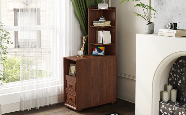 English Elm End Table With Charging Station, Ample Storage & Warm Walnut Finish For Bedroom Or Living Room W2593P289144