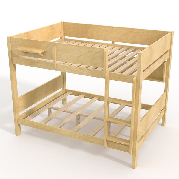 English Elm Queen Over Solid Pine Bunk Bed with Built in Shelves and Tray for Guest Rooms Natural W5305S00009