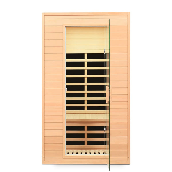 English Elm Hemlock Wood Two Person Far Infrared Indoor Sauna with Bluetooth and Led Lighting W632S00016