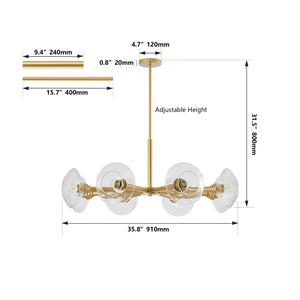 English Elm 36" Gold 8-Light Sputnik Chandelier with Clear Glass Shades — Mid-Century Iron Pendant for Dining Room W1340P233173