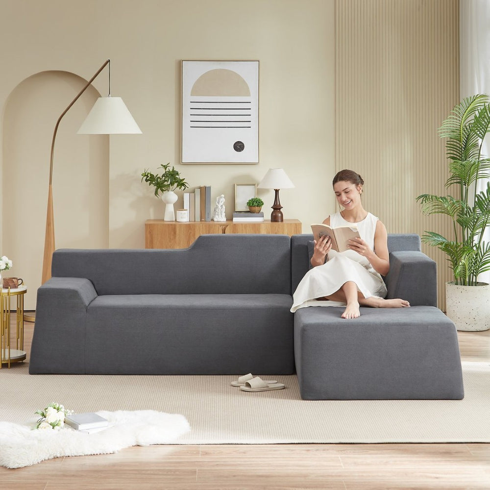English Elm Modern Corduroy L-shaped Sectional Sofa with High Back for Cozy Living Rooms W3396P414718