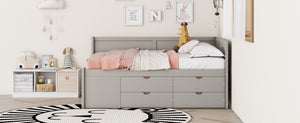 English Elm Full Size Daybed with Storage Drawers Open Shelves Low Profile Contemporary Frame Gray LP102023AAE