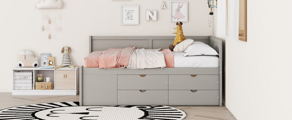 English Elm Full Size Daybed with Storage Drawers Open Shelves Low Profile Contemporary Frame Gray LP102023AAE