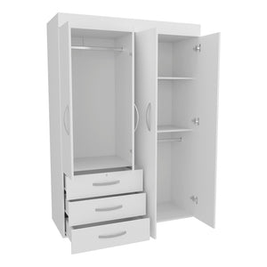 English Elm Mobile Velvet Armoire with 4 Doors, 3 Drawers & Shelves—Space-Saving White Closet Organizer, Durable Engineered Wood B092S00283