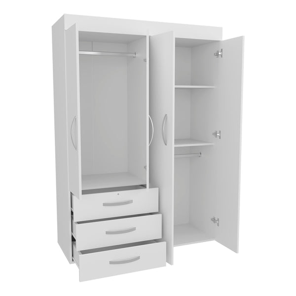 English Elm Mobile Velvet Armoire with 4 Doors, 3 Drawers & Shelves—Space-Saving White Closet Organizer, Durable Engineered Wood B092S00283