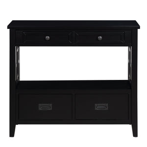 English Elm 36'' Farmhouse Pine Console Table with 4 Drawers & Open Shelf, Solid Wood MDF, Retro-Modern Entryway Accent W1202P251878