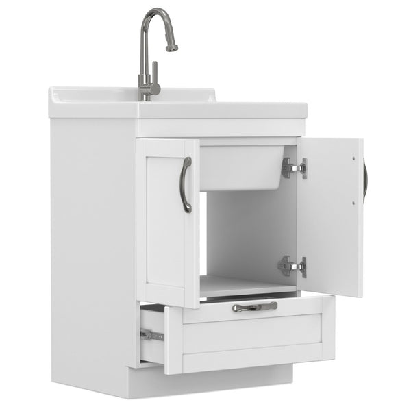 English Elm Hennessy Shaker Style Laundry Sink Cabinet with Deep Abs Basin and Nickel Hardware B136P427208