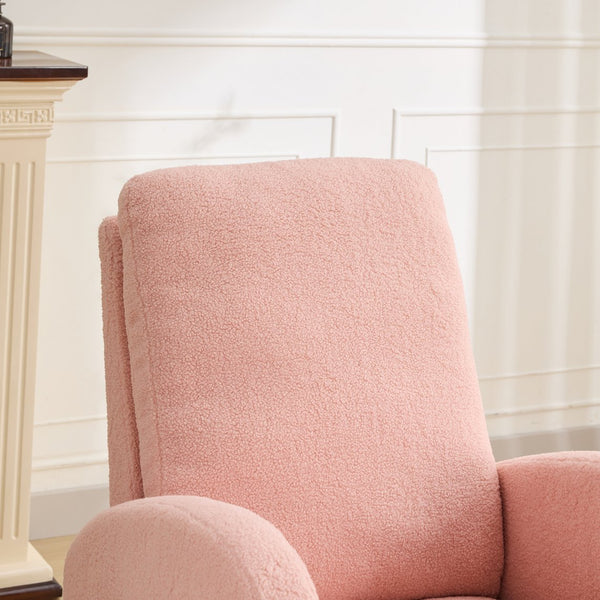 English Elm 27.2"W Rocking Chair Sherpa Glider with High Back and Side Pocket, Cozy Foam Seat, Rubber Wood Legs Pink W3188P304606