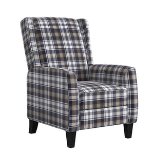 English Elm The Savannah Recliner Grey Plaid Velvet Pushback 2-Position Wingback Sofa Chair with Espresso Legs B127P234385
