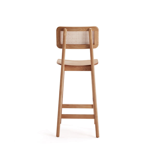 English Elm Versailles Cane Back Wood Counter Stool with Solid Ash Frame, Rattan Seat, 275 lb Capacity, Fully Assembled Natural B365P398032