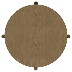 English Elm Benson Round Coffee and End Table Set with Brass Legs Rattan Shelf Accent Sand B062S01402