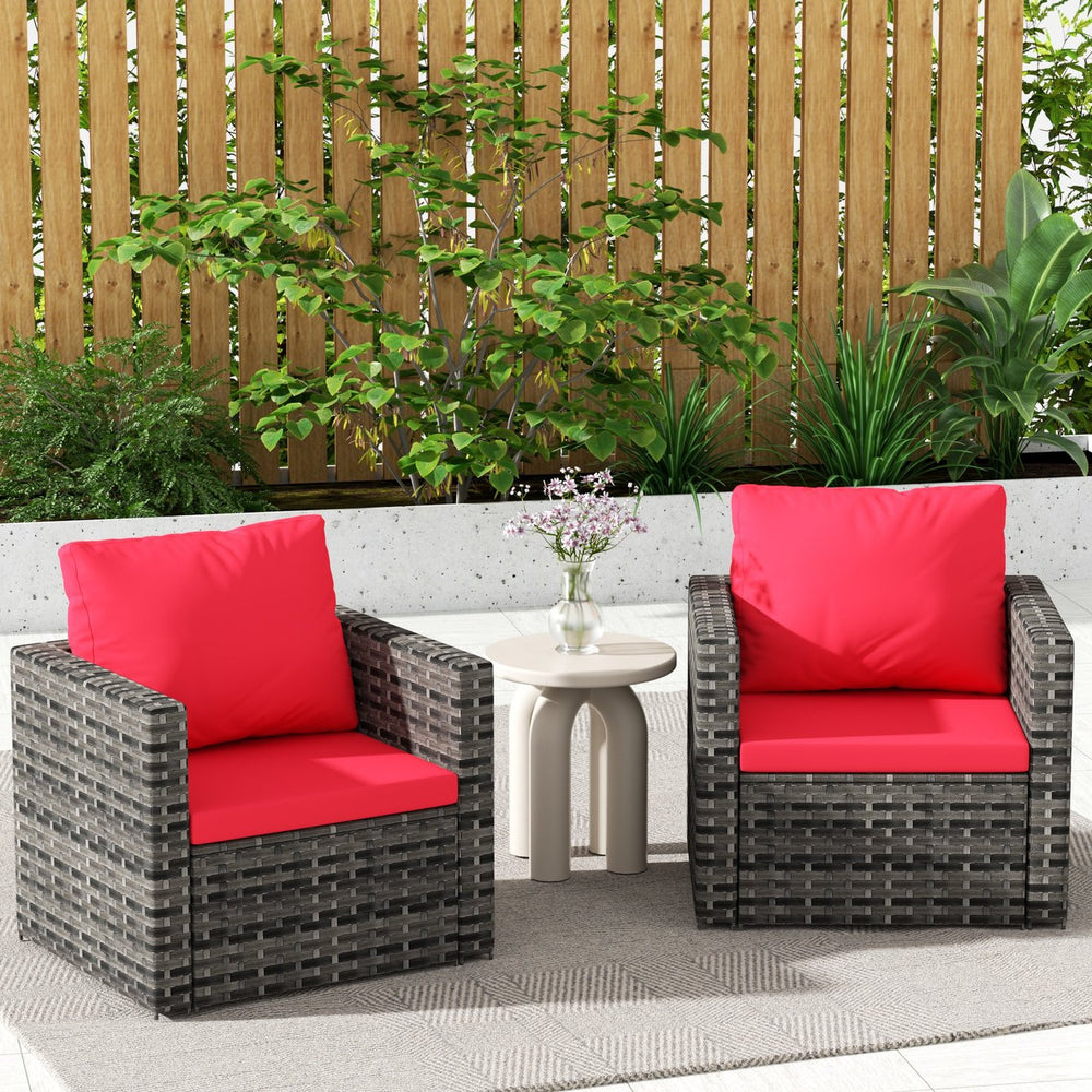 English Elm Outdoor Modular Wicker Sectional Patio Sofa Set for 2 Durable PE Rattan Steel Frame Comfortable Seating Grey+Red W874S00072