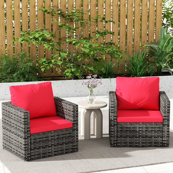English Elm Outdoor Modular Wicker Sectional Patio Sofa Set for 2 Durable PE Rattan Steel Frame Comfortable Seating Grey+Red W874S00072