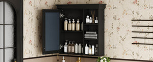 English Elm 30'' Wall-Mounted Medicine Cabinet with Mirror and Adjustable Shelves, Modern MDF Storage Organizer Black N710P209425B