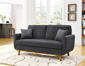 English Elm Asher Mid-Century Corduroy Sofa with Vertical Channel Texture, Tapered Walnut Legs, 2-Pillow Comfort Gray B343P348948