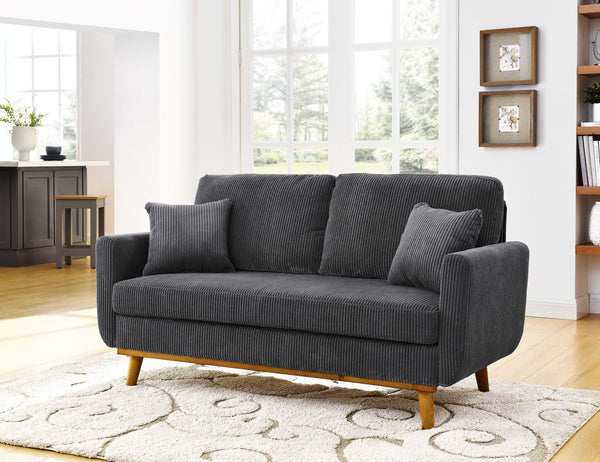 English Elm Asher Mid-Century Corduroy Sofa with Vertical Channel Texture, Tapered Walnut Legs, 2-Pillow Comfort Gray B343P348948
