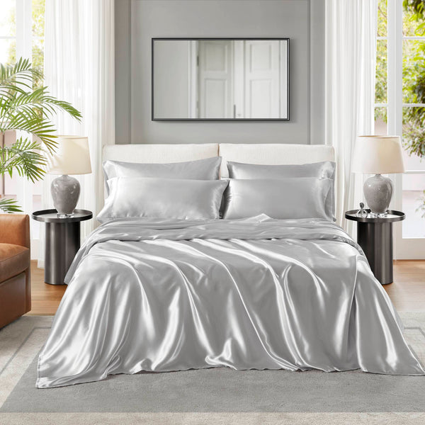 English Elm 4 Luxury Satin Twin Sheet Set - 100% Polyester, Soft Smooth 90g Finish, Deep Pocket Fit & Breathable Comfort LIGHT GREY 11.81 L x 9.84 W x 3.15 H B035P319697
