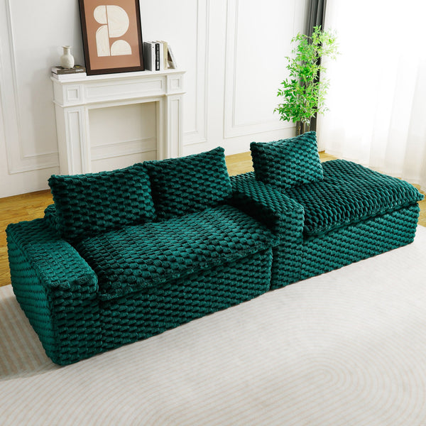 English Elm Green Turtle Velvet Sofa: Convertible Twin-Seat With Right Chaise Lounge For Modern Living Spaces W3371S00040