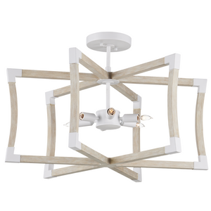 Bastian Sandstone Lantern - Elegant Arts & Crafts Inspired Chandelier in Sugar White and Wood Finish