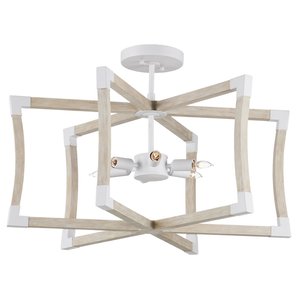 Bastian Sandstone Lantern - Elegant Arts & Crafts Inspired Chandelier in Sugar White and Wood Finish