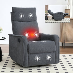 English Elm Heat Massage Rocker Recliner with Swivel Base and Vibrating Nodes for Living Room Grey W1803P251887