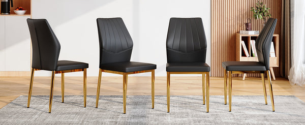 English Elm Set of 4 Brown Shell-Pattern Dining Chairs with Ergonomic Tech Fabric, Sturdy Metal Legs, 37" Black+Gold W1151P359614