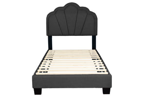 English Elm Luxurious Twin Platform Bed Wool Upholstered Scalloped Headboard with Built-in Led Lighting B011P417510