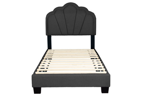 English Elm Luxurious Twin Platform Bed Wool Upholstered Scalloped Headboard with Built-in Led Lighting B011P417510