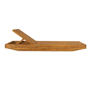 English Elm Boat-shape Acacia Wood Outdoor Chaise Lounge Slatted Teak Finish Poolside Recliner Cream,Teak N770P380117T_N770P208317C