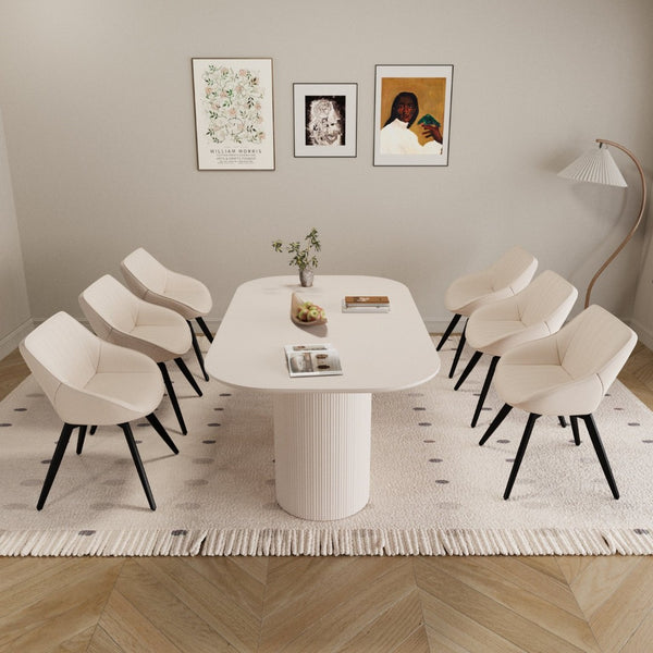 English Elm 63" Mid-century Dining Set Seats 8 Mdf Table with Pu Leather Chairs for Kitchen W2189S00876