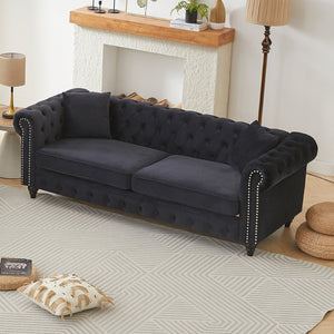 English Elm Fx Chesterfield Sofa Hand Tufted Tech Fabric Three Seat Living Room Couch Black W1926S00118