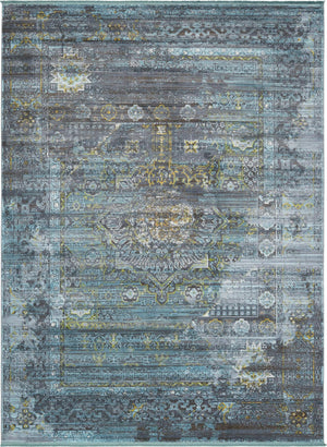 Unique Loom Baracoa Castro Machine Made Border Rug Turquoise, Ivory/Gray/Gold/Yellow 10' 0" x 13' 1"