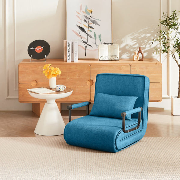 English Elm Convertible Chair Bed Sleeper 5-in-1 Folding Futon Sofa for Adults, Linen Upholstery, 5-Position Recline, Removable Arms, 450lb Capacity, Machine-Wash Cover — Blue W1359P211935