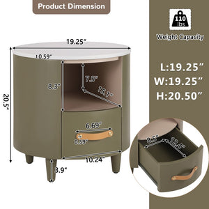 English Elm Christopher Knight Home® - Contemporary Round Nightstand with Drawer & Open Shelf, Curved Bedside Table with Leather Handles Green 22 L x 22 W x 19.75 H N761P285708F