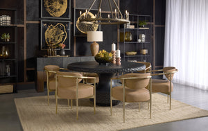 Sunpan Heloise Dining Armchair – Stylish Faux Leather With Gold Stainless Steel Detailing For Elegance Brown Faux Leather 112063