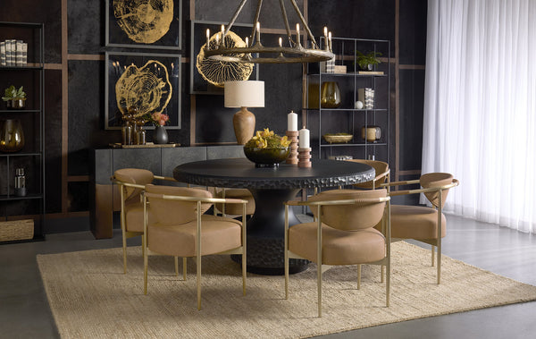 Sunpan Heloise Dining Armchair – Stylish Faux Leather With Gold Stainless Steel Detailing For Elegance Brown Faux Leather 112063