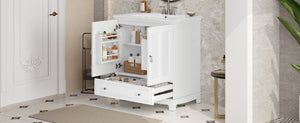 English Elm 30" Modern Bathroom Vanity with Ceramic Sink, Solid Wood Frame, Soft-Close Drawer & Adjustable Shelf White N710P293306K