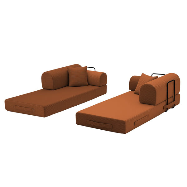 English Elm Convertible Corduroy Floor Sofa Folds Flat as Sleeper Daybed for Studio Living Orange W5532P438817