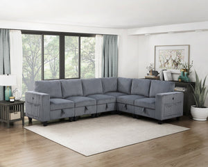 English Elm 6-Piece modular sectional with hidden storage drawers, side pockets and USB charging in corduroy fabric Dark Gray 26 L x 29 W x 15.75 H B011S01079